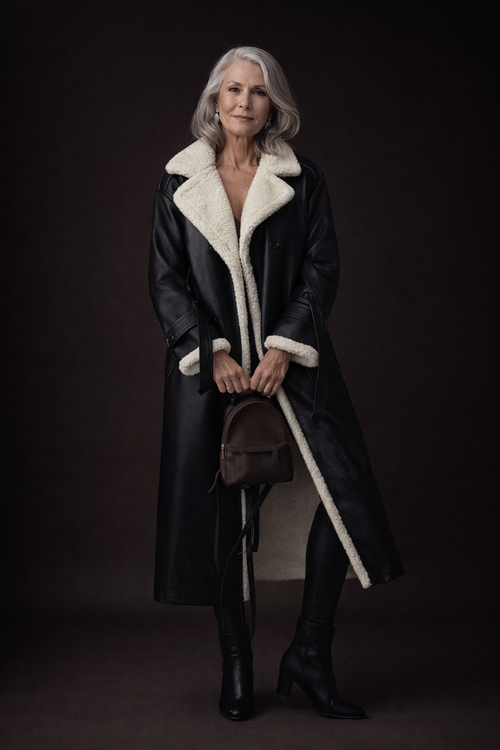 Maria – Dlouhá klasická bunda s fleecovou podšívkou a teddy límcem